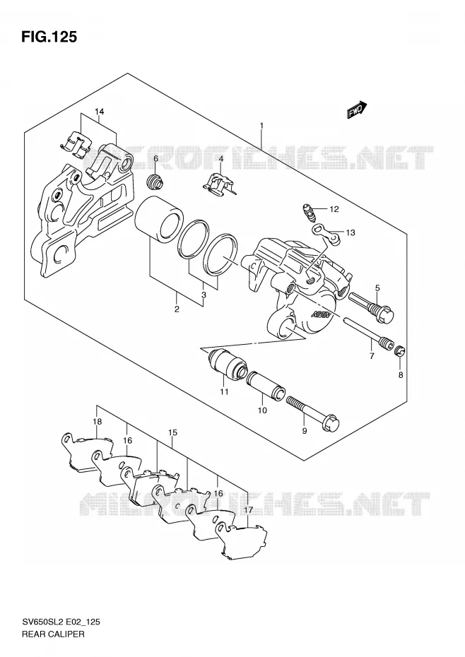 ETRIER DE FREIN ARRIERE (SV650SAL2 E24) Suzuki MOTO 650 SV 2012  SV650SL2(E02)