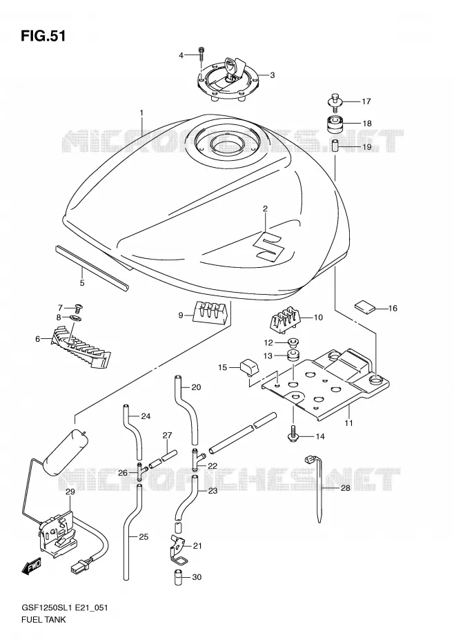 RESERVOIR D'ESSENCE (GSF1250SL1 E21) Suzuki MOTO 1250 BANDIT 2012  GSF1250SAL1(E21)