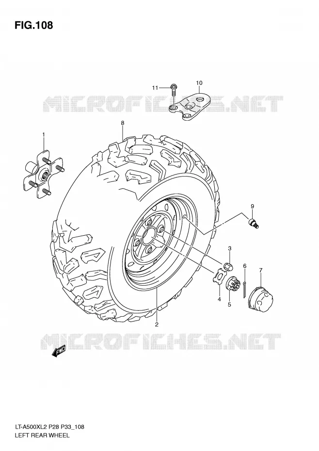ROUE ARRIERE GAUCHE (LT-A500XZL2 P33) Suzuki QUAD 500 KINGQUAD 2012  LT-A500XL2(P28)