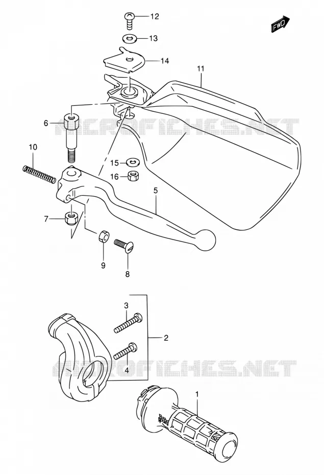 ENSEMBLE LEVIERS - POIGNEES DROIT Suzuki MOTO 250 DR-Z 2002  DR-Z250 K2 (E03,E28,E33)