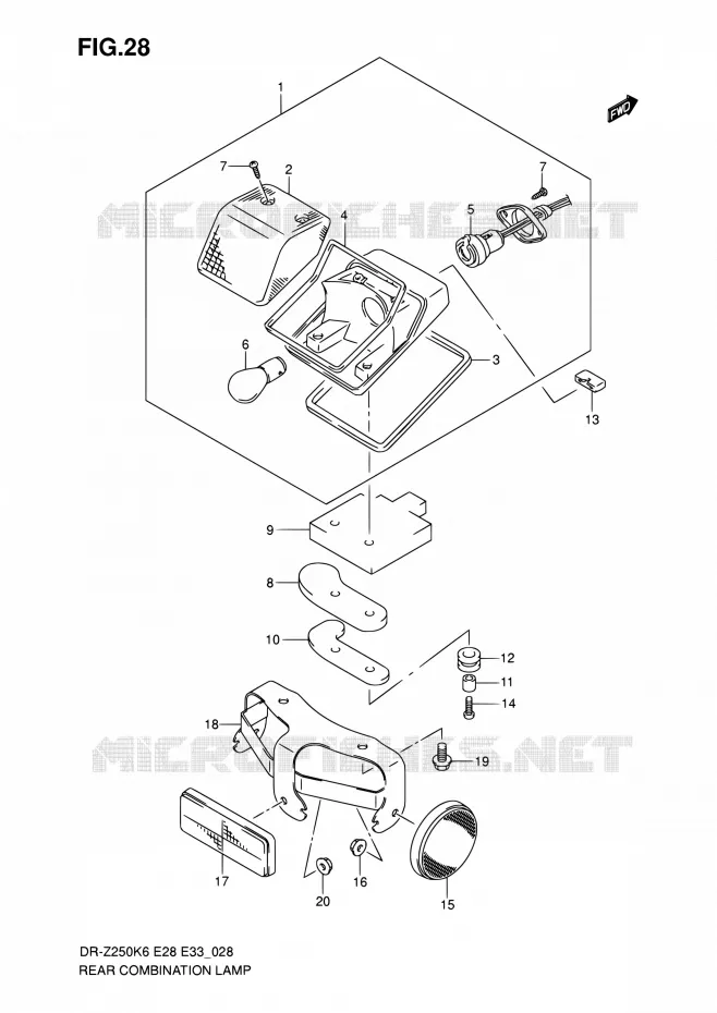 ENSEMBLE FEU ARRIERE Suzuki MOTO 250 DR-Z 2007  DR-Z250 K7 (E03,E28,E33)