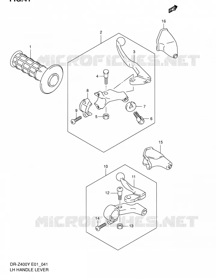 ENSEMBLE LEVIER - POIGNEE GAUCHE (DR-Z400Y/K1/K2/K3/K4 E01) Suzuki MOTO 400 DR-Z 2003  DR-Z400EK3(E24)