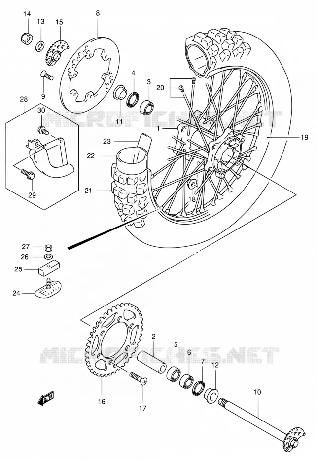 ROUE ARRIERE Suzuki MOTO 400 DR-Z 2004  DR-Z400EK4(E24)