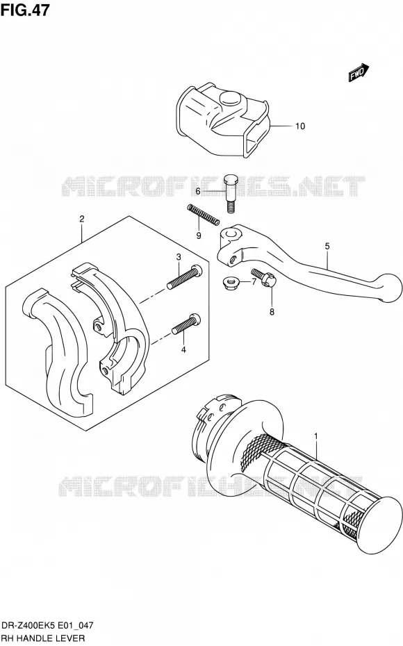 ENSEMBLE LEVIER - POIGNEE DROITE (SANS E24) Suzuki MOTO 400 DR-Z 2006  DR-Z400EK6(E24)