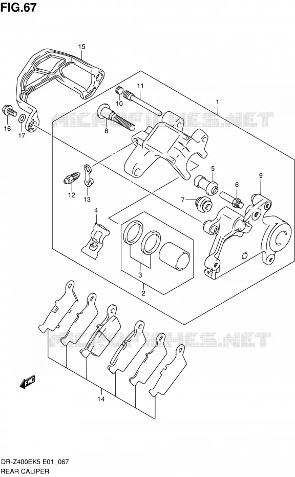 ETRIER DE FREIN ARRIERE Suzuki MOTO 400 DR-Z 2007  DR-Z400EK7(E24)