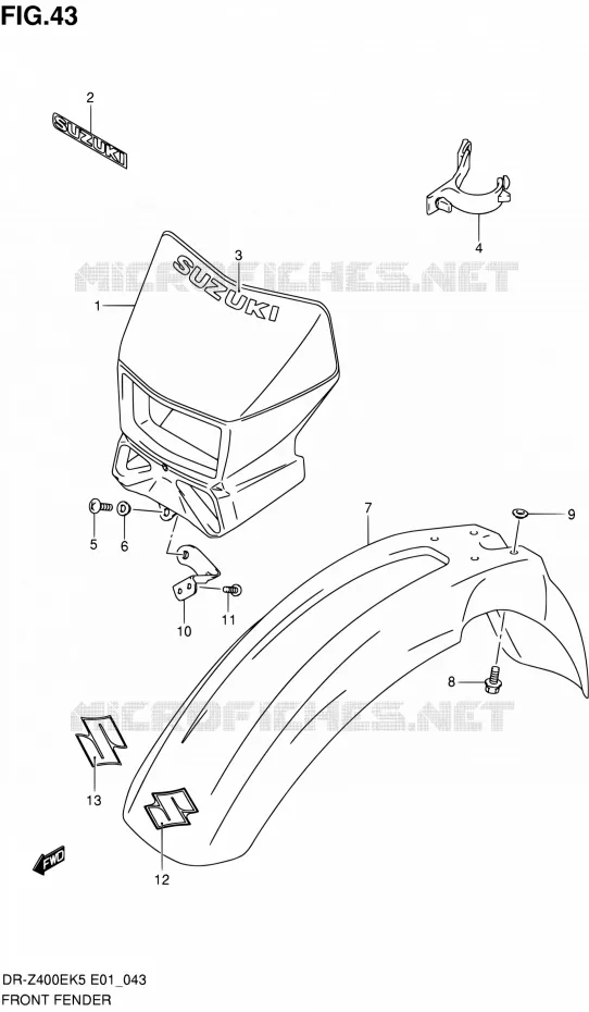 GARDE BOUE AVANT Suzuki MOTO 400 DR-Z 2007  DR-Z400EK7(E24)