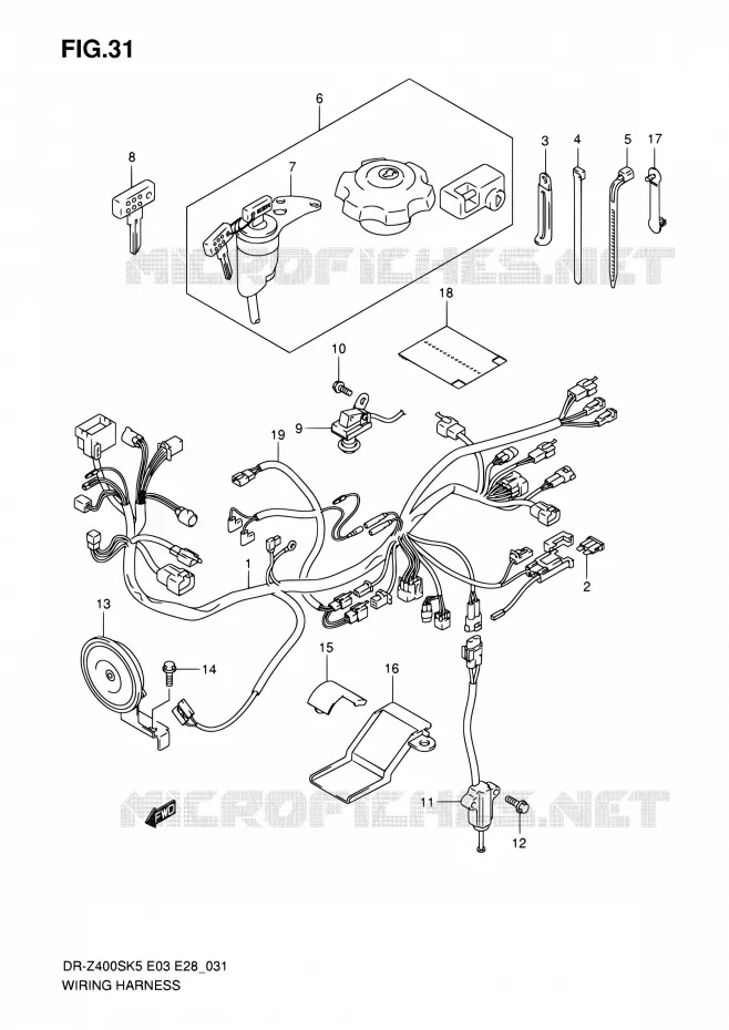 FAISCEAU ELECTRIQUE (MODELE K5) Suzuki MOTO 400 DR-Z 2007  DR-Z400S K7 (E03,E28,E33)