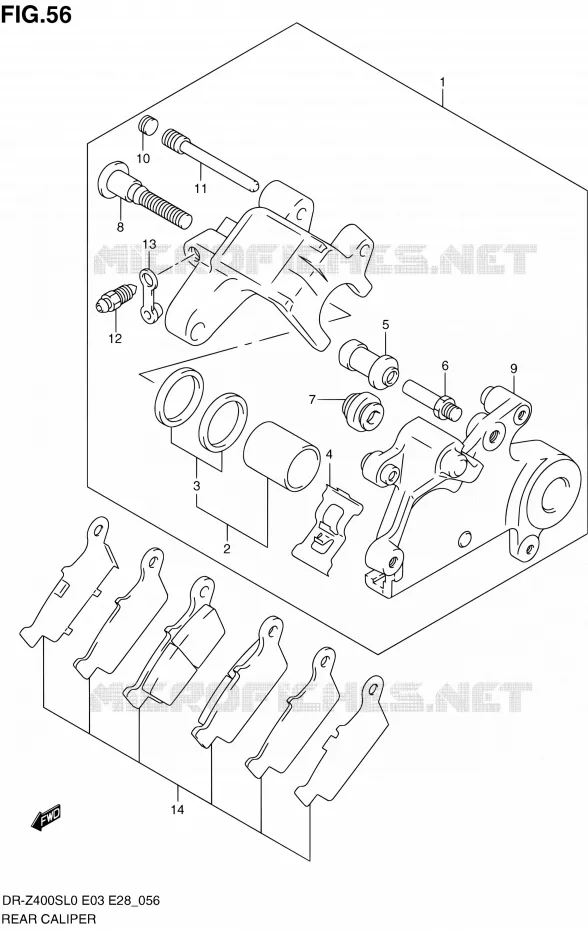 ETRIER DE FREIN ARRIERE Suzuki MOTO 400 DR-Z 2010  DR-Z400S L0 (E03,E28,E33)