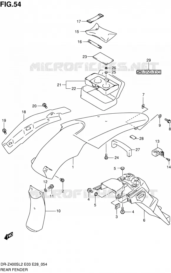GARDE BOUE ARRIERE Suzuki MOTO 400 DR-Z 2012  DR-Z400S L2 (E03,E28,E33)
