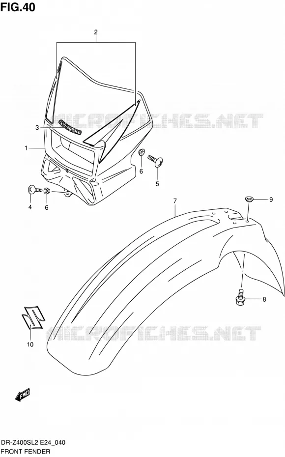 GARDE BOUE AVANT Suzuki MOTO 400 DR-Z 2012  DR-Z400S L2 (E24)