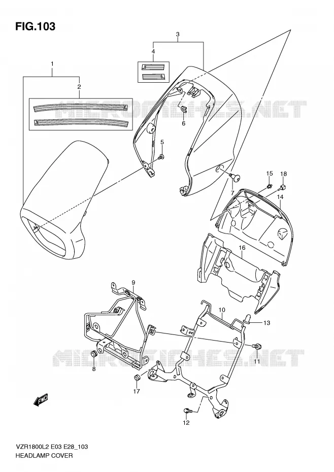 COUVERCLE DE PHARE (VZR1800ZL2 E03) Suzuki MOTO 1800 INTRUDER 2012  VZR1800L2(E03)