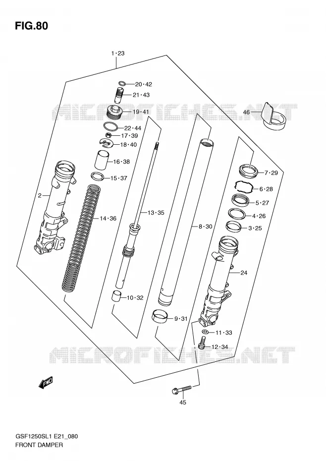 FOURCHE (GSF1250SAL1 E21) Suzuki MOTO 1250 BANDIT 2011  GSF1250SAL1(E21)
