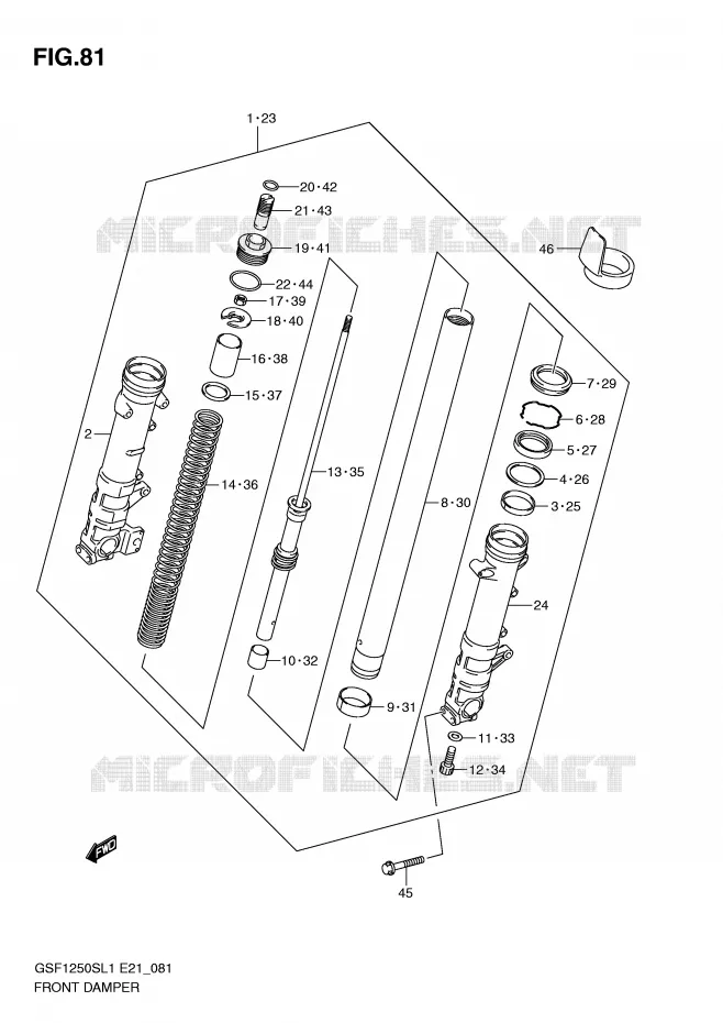 FOURCHE (GSF1250SAL1 E24) Suzuki MOTO 1250 BANDIT 2011  GSF1250SAL1(E21)