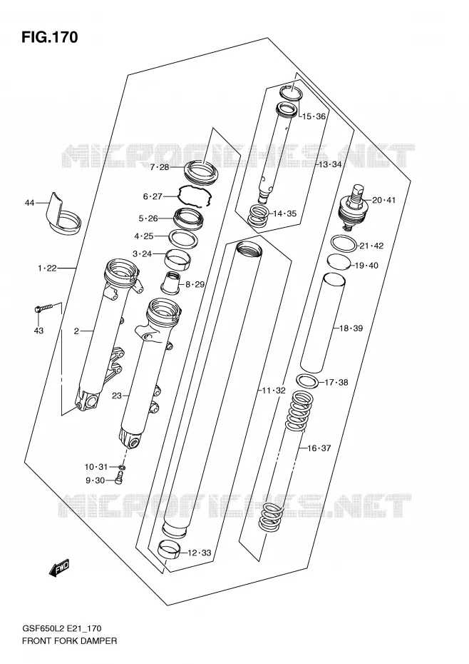 FOURCHE (GSF650AL2 E21) Suzuki MOTO 650 BANDIT 2012  GSF650UAL2(E21)