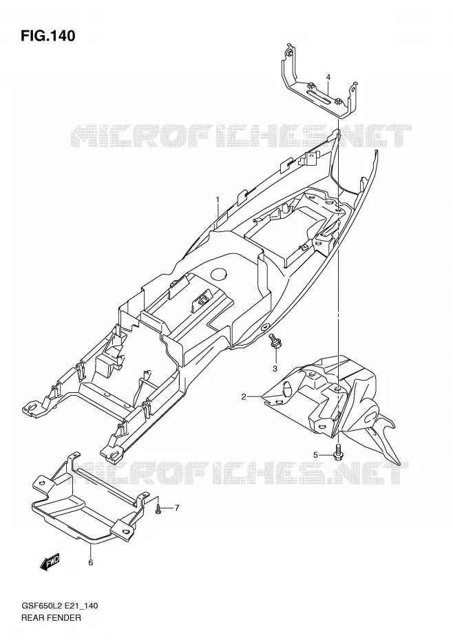 GARDE BOUE ARRIERE (GSF650SUL2 E21) Suzuki MOTO 650 BANDIT 2012  GSF650UL2(E21)