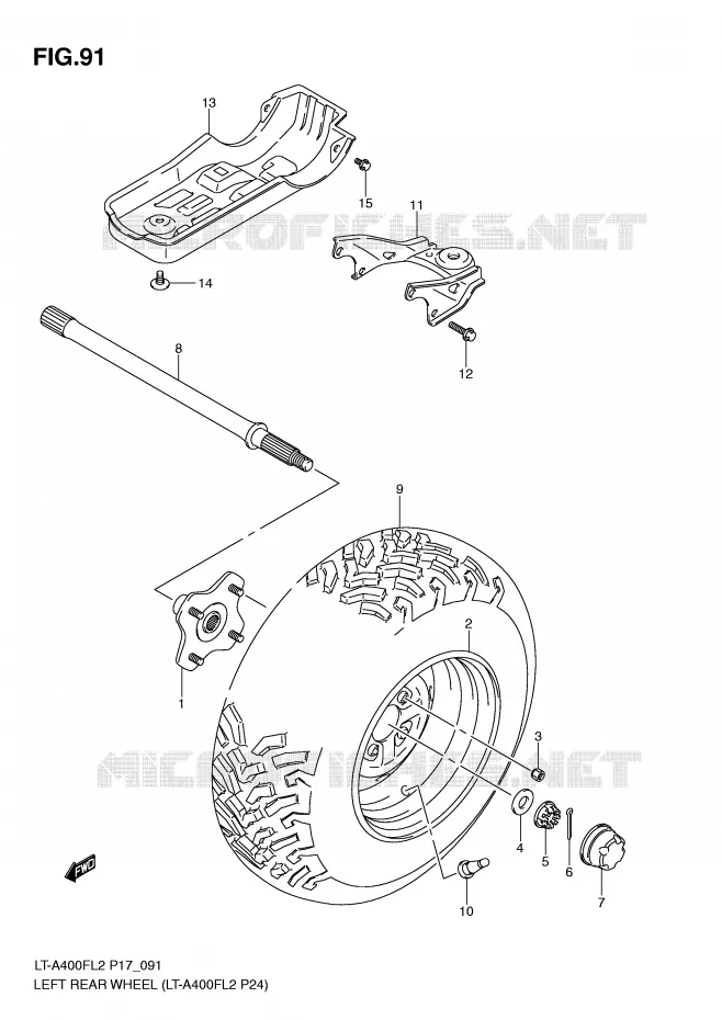 ROUE ARRIERE GAUCHE (LT-A400FL2 P24) Suzuki QUAD 400 KINGQUAD 2012  LT-A400FZL2(P17)