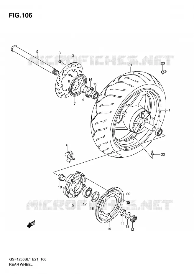 ROUE ARRIERE (GSF1250SAL1 E21) Suzuki MOTO 1250 BANDIT 2011  GSF1250SAL1(E21)