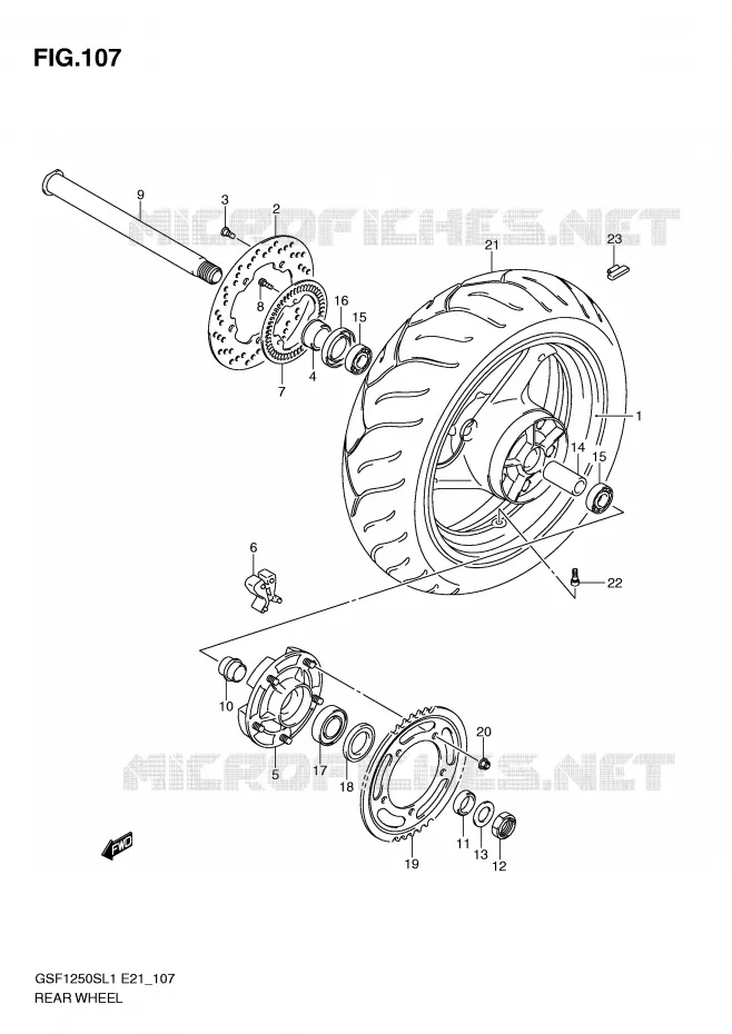 ROUE ARRIERE (GSF1250SAL1 E24) Suzuki MOTO 1250 BANDIT 2012  GSF1250SAL1(E21)