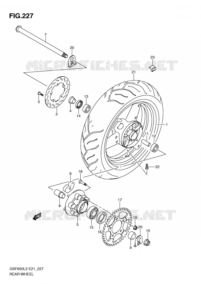 ROUE ARRIERE (GSF650SL2 E21) Suzuki MOTO 650 BANDIT 2012  GSF650SAL2(E21)