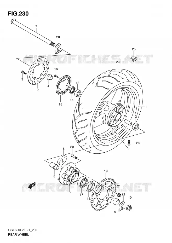 ROUE ARRIERE (GSF650SUAL2 E21) Suzuki MOTO 650 BANDIT 2013  GSF650SAL2(E21)