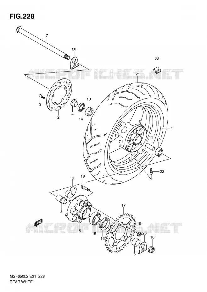 ROUE ARRIERE (GSF650SUL2 E21) Suzuki MOTO 650 BANDIT 2012  GSF650SL2(E21)