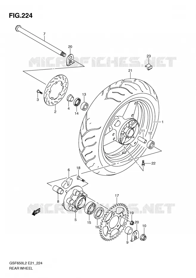 ROUE ARRIERE (GSF650UL2 E21) Suzuki MOTO 650 BANDIT 2012  GSF650SAL2(E21)