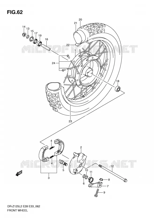ROUE AVANT (DR-Z125L2 E28) Suzuki MOTO 125 DR-Z 2012  DR-Z125L2(E28)