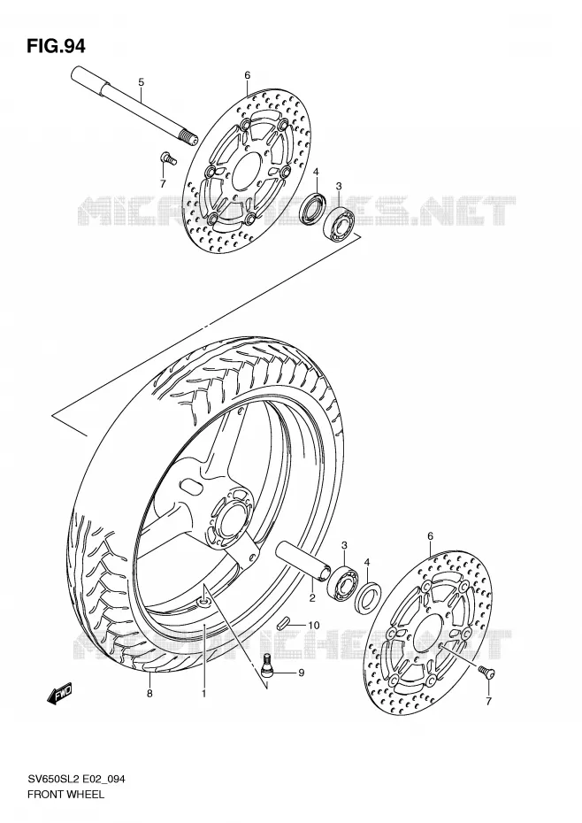 ROUE AVANT (SV650SL2 E24) Suzuki MOTO 650 SV 2012  SV650SUL2(E02)