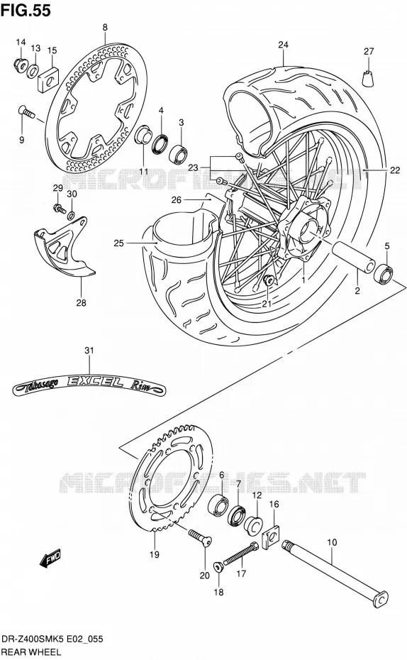 ROUE ARRIERE (MODEL K5/K6) Suzuki MOTO 400 DR-Z 2006  DR-Z400SMK6(E24)