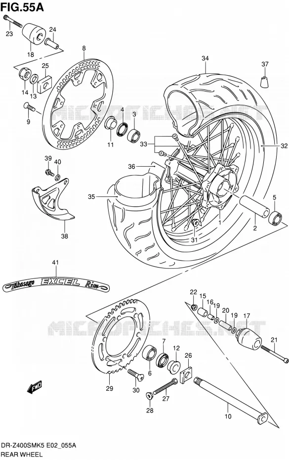 ROUE ARRIERE (MODEL K7/K8/K9) Suzuki MOTO 400 DR-Z 2007  DR-Z400SMK7(E24)