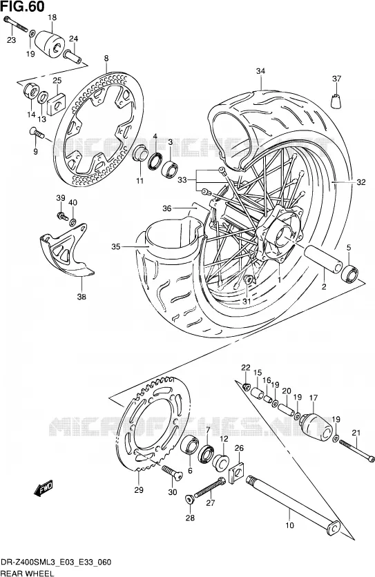 ROUE ARRIERE Suzuki MOTO 400 DR-Z 2013  DR-Z400SM L3 (E03,E28,E33)