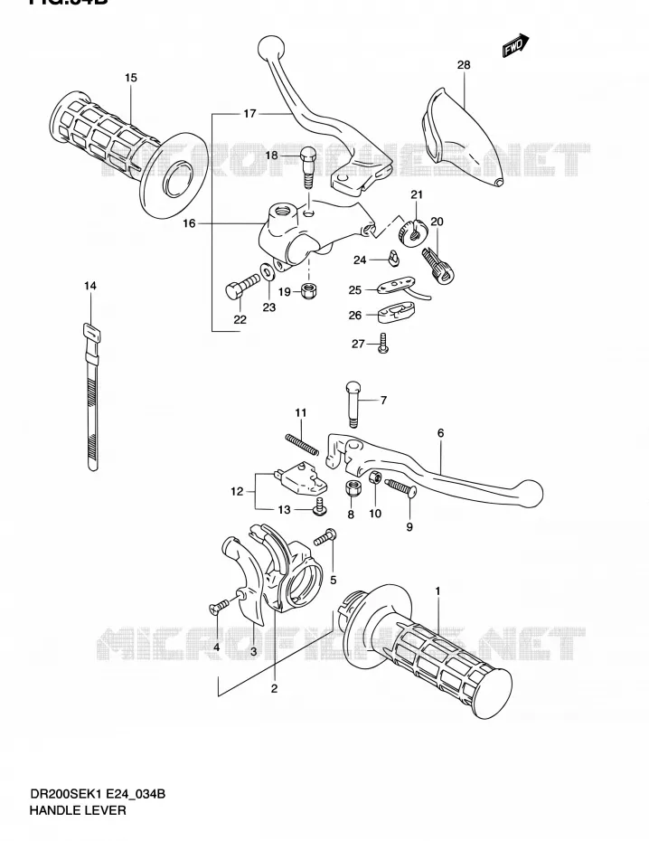 ENSEMBLE LEVIERS - POIGNEES (MODEL K2 E06,P09,MODEL K3/K4/K5 E06) Suzuki MOTO 200 DR 2003  DR200SE K3 (E06,E24)