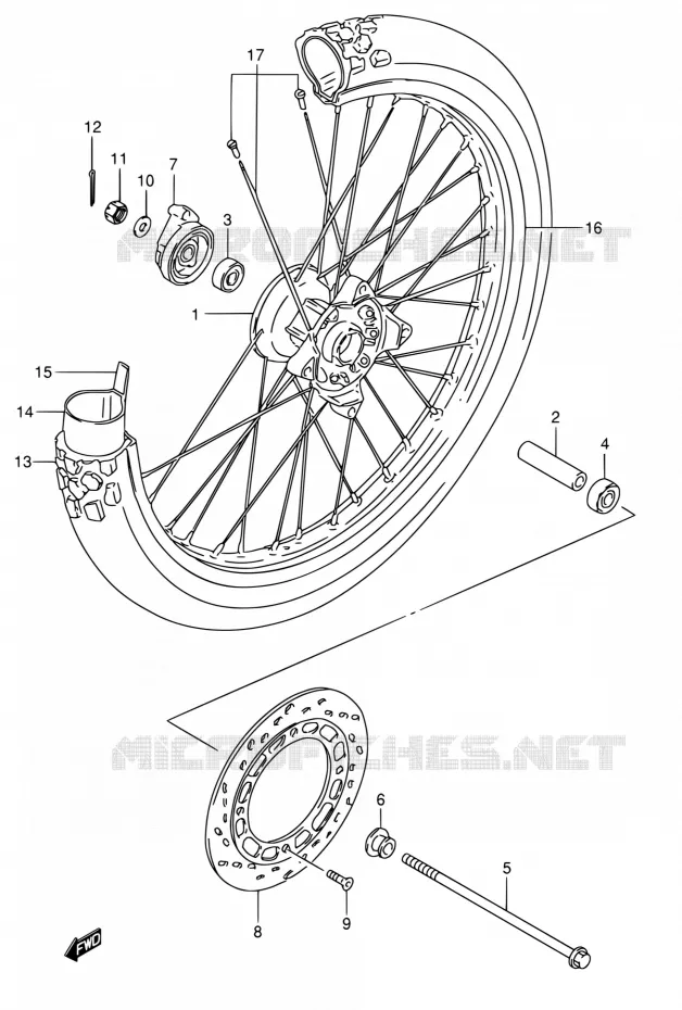 ROUE AVANT (MODEL K2 P09) Suzuki MOTO 200 DR 2003  DR200SE K3 (E06,E24)