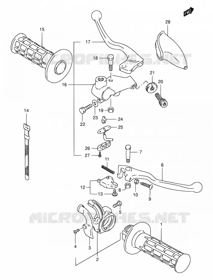 ENSEMBLE LEVIERS - POIGNEES Suzuki MOTO 200 DR 2004  DR200SE K4 (E03,E28,E33)