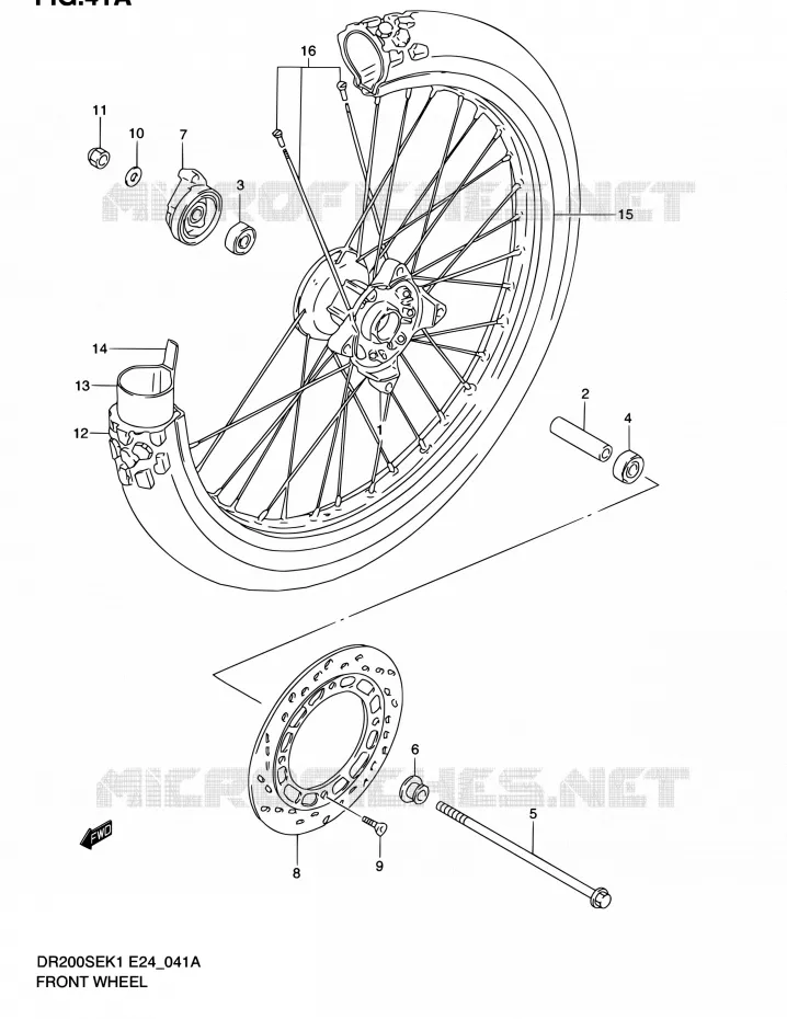 ROUE AVANT (MODEL K2/K3/K4/K5 E06,E24) Suzuki MOTO 200 DR 2004  DR200SE K4 (E06,E24)