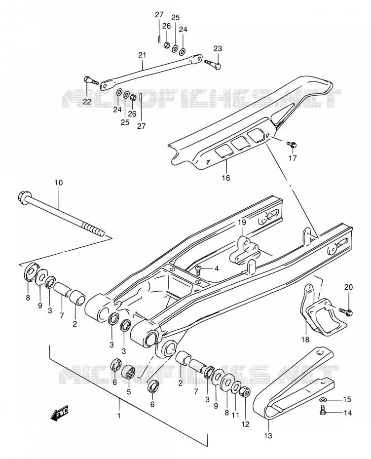 BRAS OSCILLANT ARRIERE (MODEL K1/MODEL K2 P09) Suzuki MOTO 200 DR 2005  DR200SE K5 (E06,E24)