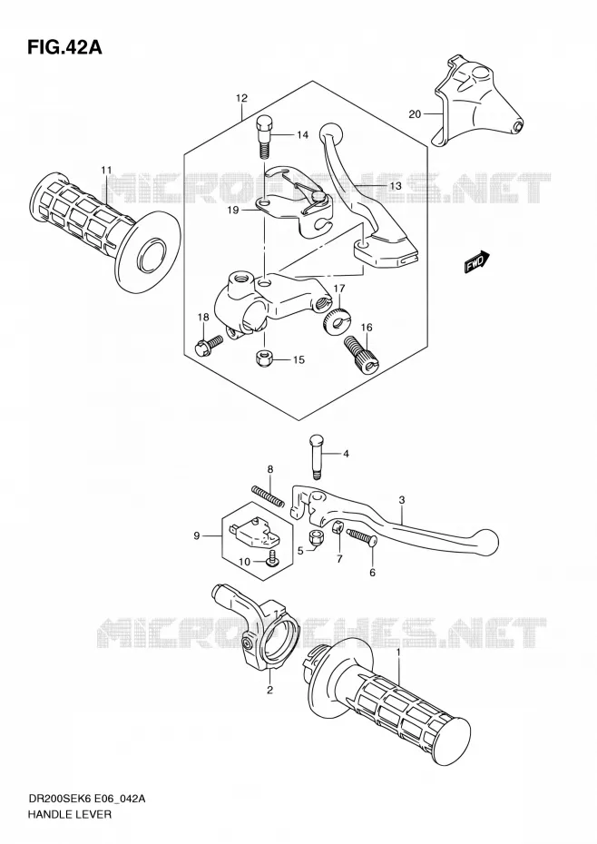 ENSEMBLE LEVIERS - POIGNEES (MODEL L0 E24) Suzuki MOTO 200 DR 2008  DR200SE K8 (E06,E24)