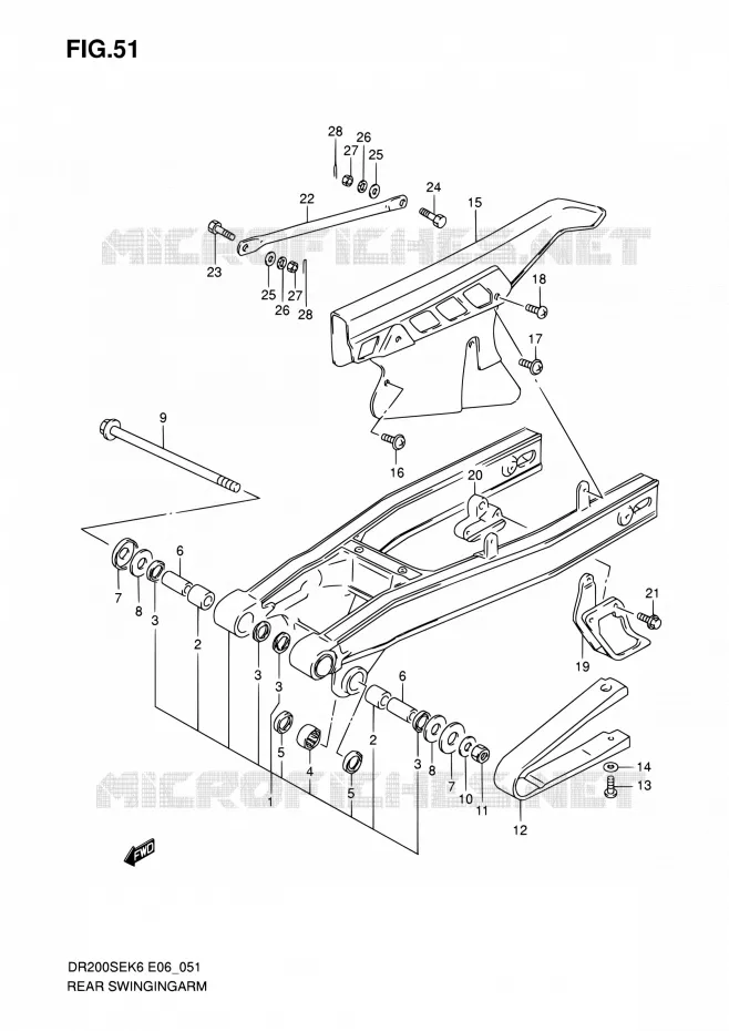 BRAS OSCILLANT ARRIERE Suzuki MOTO 200 DR 2009  DR200SE K9 (E06,E24)
