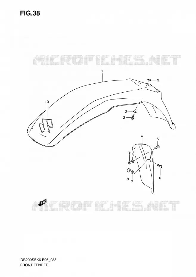 GARDE BOUE AVANT Suzuki MOTO 200 DR 2009  DR200SE K9 (E06,E24)