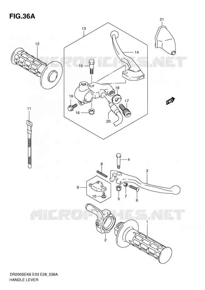 ENSEMBLE LEVIERS - POIGNEES (MODEL L0) Suzuki MOTO 200 DR 2010  DR200SE L0 (E03,E28,E33)