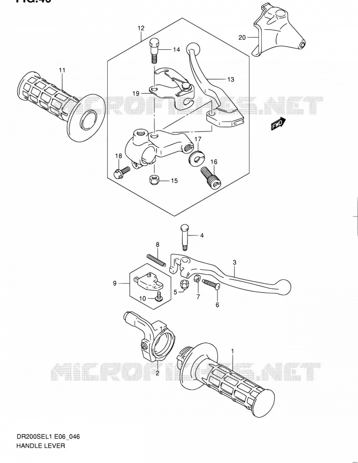 ENSEMBLE LEVIERS - POIGNEES (DR200SEL1 E24) Suzuki MOTO 200 DR 2011  DR200SE L1 (E06,E24)