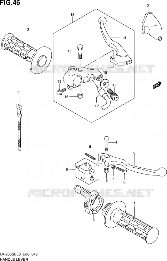 ENSEMBLE LEVIERS - POIGNEES (DR200SEL3 E06) Suzuki MOTO 200 DR 2013  DR200SE L3 (E24)