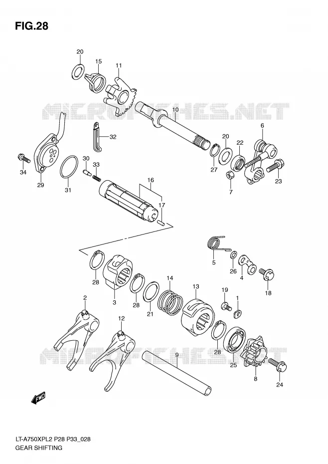 ENSEMBLE DE SELECTION DE VITESSES Suzuki QUAD 750 KINGQUAD 2012  LT-A750XPL2(P28)