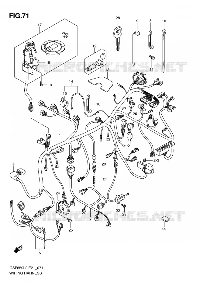 FAISCEAU ELECTRIQUE (GSF650SL2 E21) Suzuki MOTO 650 BANDIT 2012  GSF650AL2(E21)