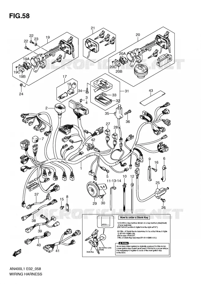 FAISCEAU ELECTRIQUE (IMOBI) (AN400ZAL1 E2) Suzuki SCOOTER 400 BURGMAN 2011  AN400ZAL1(E2)