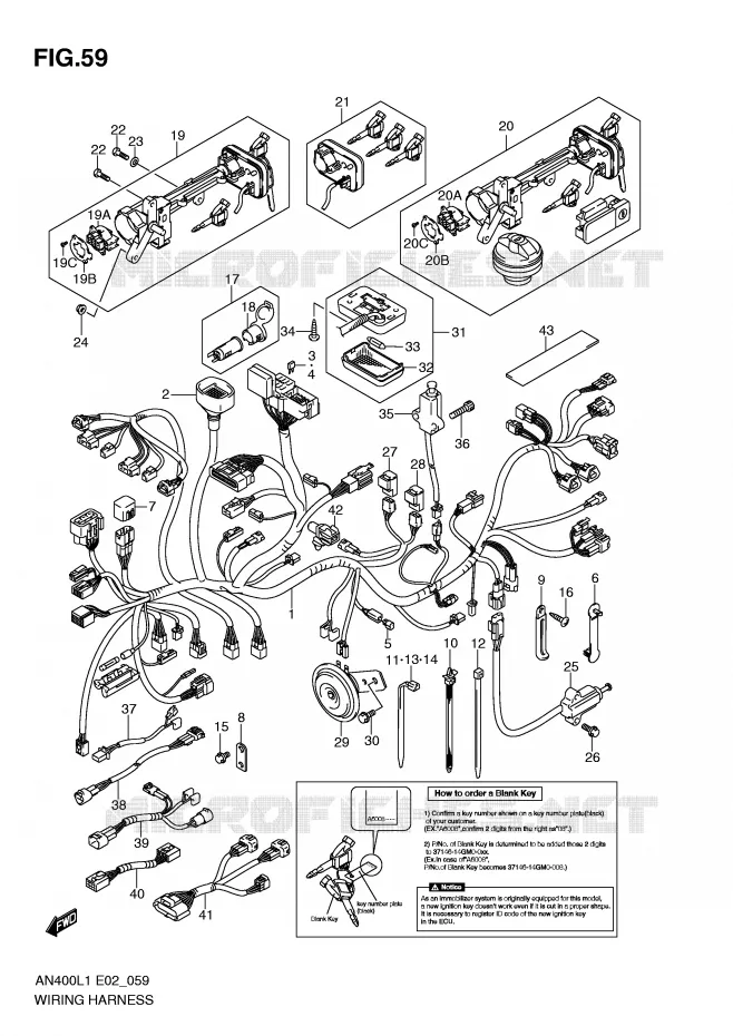 FAISCEAU ELECTRIQUE (IMOBI) (AN400ZAL1 E51) Suzuki SCOOTER 400 BURGMAN 2011  AN400ZAL1(E2)