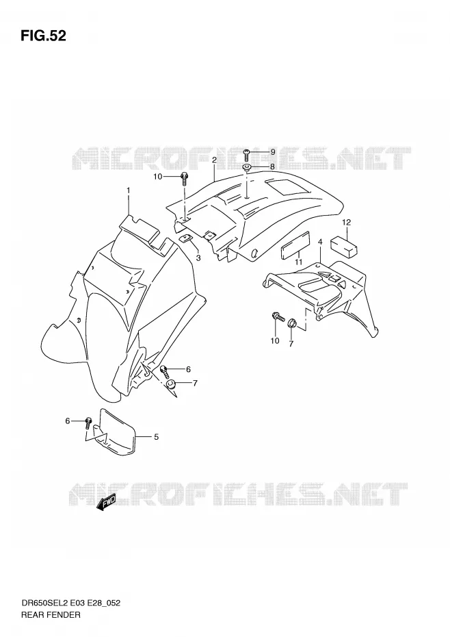 GARDE BOUE ARRIERE Suzuki MOTO 650 DR 2012  DR650SEL2(E03)