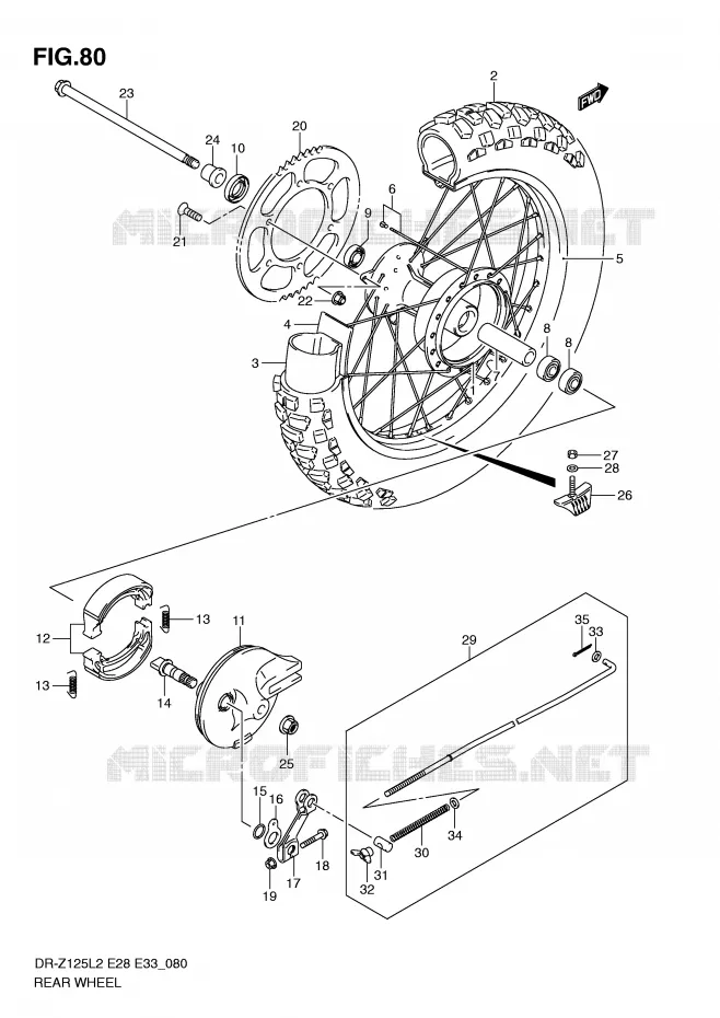 ROUE ARRIERE (DR-Z125L2 E33) Suzuki MOTO 125 DR-Z 2012  DR-Z125LL2(E28)