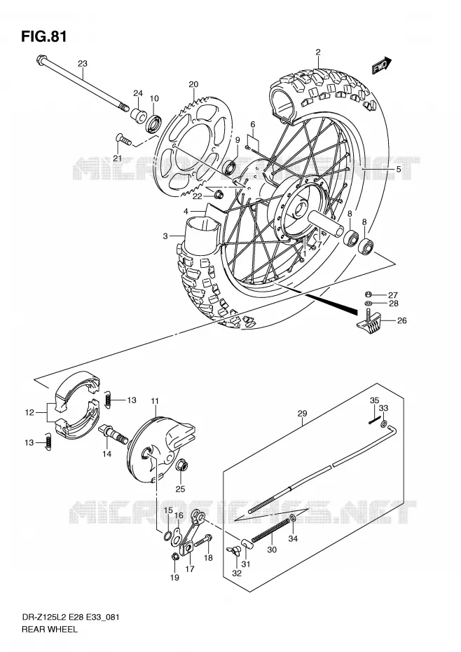 ROUE ARRIERE (DR-Z125LL2 E28) Suzuki MOTO 125 DR-Z 2012  DR-Z125L2(E28)