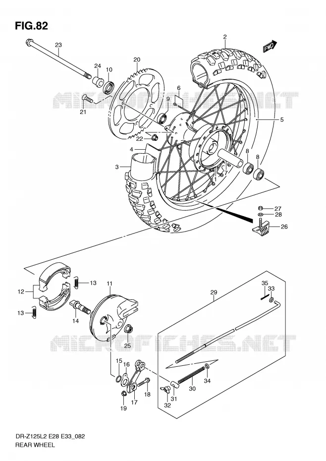 ROUE ARRIERE (DR-Z125LL2 E33) Suzuki MOTO 125 DR-Z 2012  DR-Z125L2(E28)